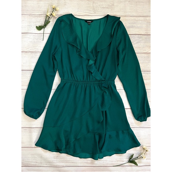 EXPRESS Ruffle Elastic Waist Wrap Dress - Picture 14 of 15